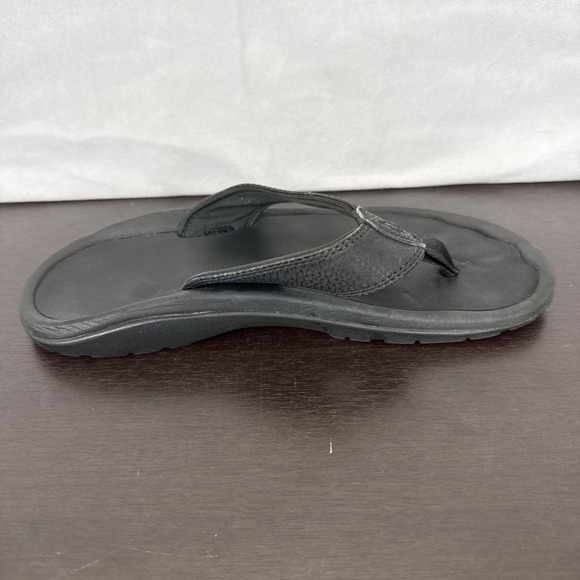 Olukai Ohana Sandals Women's Size‎ 8/8.5? Black Leather Rubber Flip Flops Summer - Picture 5 of 10